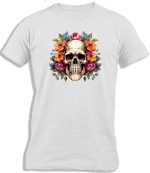 AyCabron™ Skull With Flowers | عظام تقليدية مكسيكية مبتسمة | تي شيرت قطني مرح للاحتفال بيوم الموت للرجال