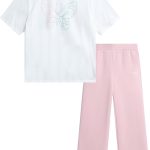 بوما طقم بناطيل للبنات - قطعتين تي شيرت باكمام قصيرة ورقبة دائرية بدون طوق وسروال من قماش تيري فرنسي واسع للبنات (7-14)