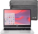 ايسر لابتوب كروم بوك 315 بشاشة 15.6 انش HD ومعالج انتل بنتيوم N6000 4GB LPDDR4X 128GB eMMC مع حافظة واقية - فضي