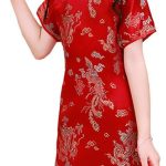 فستان تشيباو الصيني للبنات باكمام قصيرة بنمط تنين زي تشيونغسام لحفلات اعياد الميلاد والزفاف