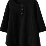 تي شيرت نسائي بـ3/4 كم من القطن والكتان والجاكار من مينيبي