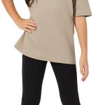 طقم مكون من تيشرت سادة برقبة دائرية وبنطلون لجينجز للبنات من ستايلي، مقاس 10-11، لون بيج، لعمر 10-11 سنة 2111366602