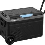 باورولوجي ثلاجة وصانعة ثلج محمولة للاستخدام الخارجي سعة 40 لتر، ضاغط عالي الكفاءة، تبريد مزدوج المنطقة، صنع الثلج في 8-9 دقائق، نطاق تبريد -20 درجة مئوية الى 20 درجة مئوية، لوحة لمس مع قفل للاطفال (40