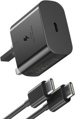 شاحن سامسونج سريع من ايروستراليا - شاحن حائط USB C بقدرة 25 واط مع كيبل USB-C، قابس USB C، شاحن سريع من النوع C، يدعم الشحن السريع PPS لسامسونج الترا S24/S23/S22/S21، جالاكسي A54، نوت 20