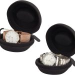 وينينا 2 حافظة ساعة سفر، صندوق ساعة فردي مع سحاب للتخزين، جراب ساعة محمول دائري مبطن، يناسب جميع ساعات المعصم والساعات الذكية حتى 50 ملم (اسود)