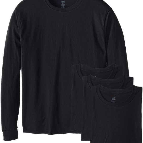 تي شيرت Hanes Men's طويل الأكمام مريح وناعم (عبوة من 4 قطع)