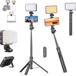 تونوف عصا سيلفي ثلاثية القوائم 173 سم مع 96 مصباح LED للجوال، حامل ثلاثي القوائم قابل للتمديد من الالومنيوم مع جهاز تحكم عن بعد لاسلكي، حامل جوال محمول لايفون/اندرويد/الكاميرا، اسود