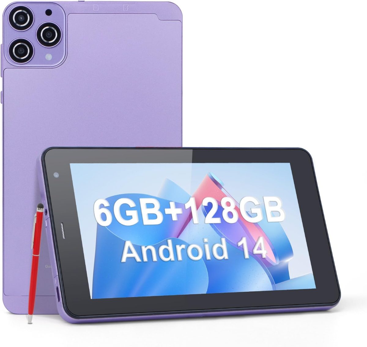 تابلت سي ايديا 5G LTE مع فتحة شريحة اتصال، تابلت اندرويد 12 7 انش، ذاكرة RAM 6GB، ذاكرة روم 128GB، قابل للتوسيع حتى 512GB - كاميرا مزدوجة 13MP، بطارية 6000mAh، يتضمن حافظة واقية وقلم ستايلس (ارجواني)