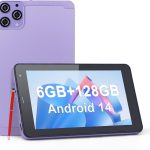تابلت سي ايديا 5G LTE مع فتحة شريحة اتصال، تابلت اندرويد 12 7 انش، ذاكرة RAM 6GB، ذاكرة روم 128GB، قابل للتوسيع حتى 512GB - كاميرا مزدوجة 13MP، بطارية 6000mAh، يتضمن حافظة واقية وقلم ستايلس (ارجواني)