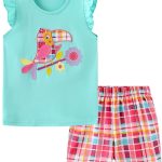 فيواي طقم ملابس صيفية للبنات الصغيرات مكون من شورت قطني كاجوال باكمام قصيرة وشورت لعمر 2-7 سنوات