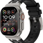 دادو سوار مطاطي من السيليكون السائل متوافق مع ساعة ابل سلسلة 10 | الترا 2 | 9 | 8 الترا | 8 | 7 | 6 49/46/45/44/42 ملم، سوار مطاطي فاخر مع محول من الستانلس ستيل