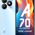 اي تيل A70 (4GB RAM، 256GB ROM) حتى 12GB RAM مع ذاكرة فيوجن | كاميرا خلفية مزدوجة 13MP وكاميرا امامية 8MP | 5000mAh مع نوع C | شريط ديناميكي | بصمة جانبية | معالج ثماني النواة | ازرق ازور