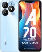 اي تيل A70 (4GB RAM، 256GB ROM) حتى 12GB RAM مع ذاكرة فيوجن | كاميرا خلفية مزدوجة 13MP وكاميرا امامية 8MP | 5000mAh مع نوع C | شريط ديناميكي | بصمة جانبية | معالج ثماني النواة | ازرق ازور