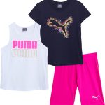 بوما طقم ملابس شورت جي بايك للبنات من 3 قطع