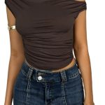 تي شيرت نسائي بكتف واحد مكشكش باكمام قصيرة وقصة ضيقة للصيف من جورجليتر