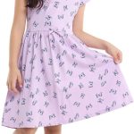 ار اند بي فستان للبنات 125-0145KG352-1 بقصة ضيقة وواسعة من الاسفل ورقبة دائرية ضيقة واكمام قصيرة على الكتف