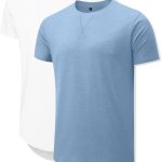 قمصان قطنية للرجال من كومديسيفيس، قمصان رياضية طويلة لصالة الالعاب الرياضية، مقاس L، رمادي/اخضر، عبوة من قطعتين