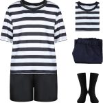 طقم زي تنكري للاولاد بنمط بوجسلي ادامز مكون من قميص مخطط برقبة دائرية ضيقة وشورت للهالوين من باينومن