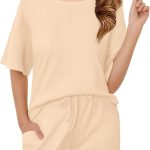 طقم ملابس صيفية للبنات من هالوومونينج مكون من قطعتين مكون من تي شيرتات وشورت كبير الحجم مناسب لعمر 5-14 سنة