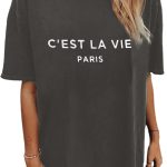 تي شيرت كاجوال فضفاض باكمام قصيرة للنساء من سي اس داجيو، تي شيرت عصري مناسب للخروج برقبة دائرية ضيقة للصيف برسومات جرافيك