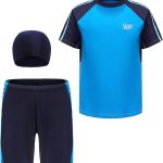 ماو بدلة سباحة للاولاد للحماية من الطفح الجلدي بعامل حماية من الاشعة فوق البنفسجية 50+، طقم ملابس سباحة من 3 قطع للحماية من الشمس