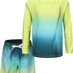 طقم ملابس سباحة للاولاد مكون من قطعتين مع سروال سباحة باكمام طويلة للاطفال