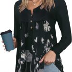 زاي واي فلاي بلوزة طويلة للنساء باكمام طويلة وقصة فضفاضة، قميص هينلي بكسرات وازرار سفلية للسراويل الضيقة