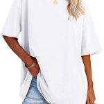 تي شيرت حريمي بمقاس كبير بتصميم كاجوال بأكمام قصيرة وقصة فضفاضة ورقبة دائرية ضيقة سادة من يكسيبو