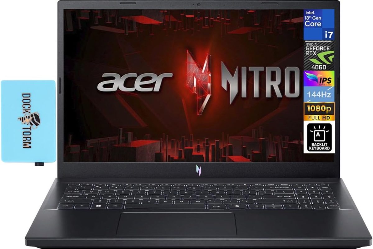 ايسر لابتوب العاب نيترو في 15.6 انش 144Hz IPS FHD (انتل i7-13620H، جيفورس RTX 4060 8GB، 32GB DDR5، 512GB PCIe SSD، كيبورد باضاءة خلفية، واي فاي 6، كاميرا ويب، ويندوز 11 هوم) مع موزع دي كيه زد
