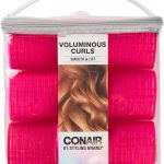 كونير بكرات شعر كبيرة للغاية ذاتية الامساك، بكرات شعر ذاتية الامساك، لون زهري فاقع، عبوة من 9 قطع مع شنطة تخزين