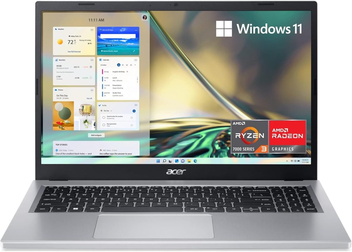 ايسر لابتوب اسباير 3 A315-24P-R7VH رفيع بشاشة 15.6 انش FHD IPS ومعالج AMD رايزن 3 7320U رباعي النواة وبطاقة رسومات AMD راديون وLPDDR5 8GB وذاكرة مستديمة SSD 128GB وواي فاي 6 وويندوز 11 هوم في وضع S