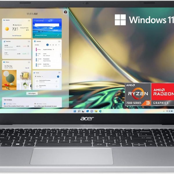ايسر لابتوب اسباير 3 A315-24P-R7VH رفيع بشاشة 15.6 انش FHD IPS ومعالج AMD رايزن 3 7320U رباعي النواة وبطاقة رسومات AMD راديون وLPDDR5 8GB وذاكرة مستديمة SSD 128GB وواي فاي 6 وويندوز 11 هوم في وضع S