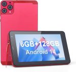 تابلت سي ايديا 5G LTE مع فتحة شريحة اتصال، تابلت اندرويد 12 7 انش، ذاكرة RAM 6GB، ذاكرة روم 128GB، قابل للتوسيع حتى 512GB - كاميرا مزدوجة 13MP، بطارية 6000mAh، يتضمن حافظة واقية وقلم ستايلس (احمر)
