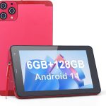 تابلت سي ايديا 5G LTE مع فتحة شريحة اتصال، تابلت اندرويد 12 7 انش، ذاكرة RAM 6GB، ذاكرة روم 128GB، قابل للتوسيع حتى 512GB - كاميرا مزدوجة 13MP، بطارية 6000mAh، يتضمن حافظة واقية وقلم ستايلس (احمر)