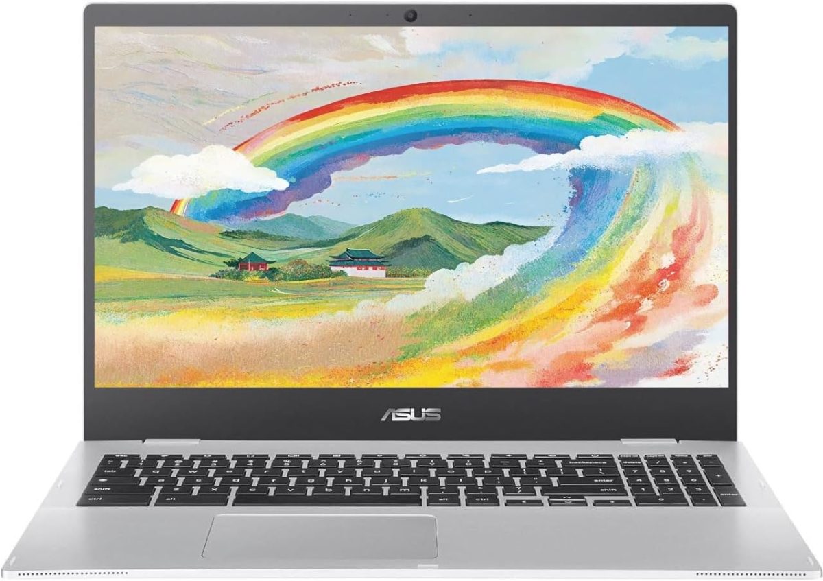 اسس لابتوب كروم بوك CX1، شاشة LED FHD 15.6 انش (1920×1080)، معالج انتل سيليرون N4500، ذاكرة RAM 8GB، بطاقة ذاكرة اي ام ام سي 64GB، نظام تشغيل كروم، فضي، بطاقة مايكرو SD TWE 64GB