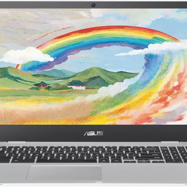 اسس لابتوب كروم بوك CX1، شاشة LED FHD 15.6 انش (1920×1080)، معالج انتل سيليرون N4500، ذاكرة RAM 8GB، بطاقة ذاكرة اي ام ام سي 64GB، نظام تشغيل كروم، فضي، بطاقة مايكرو SD TWE 64GB