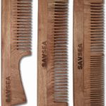 سافسي مشط خشبي للنساء | عبوة من 3 امشاط من خشب النيم للرجال | مشط خشبي واسع وناعم باسنان النيم لنمو الشعر والتحكم في تساقط الشعر، عبوة من 3 قطع