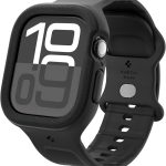 سبايجن جراب حماية من البولي يوريثين الحراري مصمم لساعة ابل سلسلة 10 (46 ملم) مع سوار حماية من البولي يوريثين الحراري مع سوار - اسود مات من فولت برو