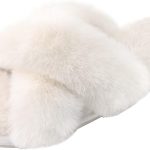 شبشب بأحزمة متقاطعة حريمي، شبشب مخملي ناعم مكسو بالفرو ومريح ومفتوح عند الأصابع ومناسب للمنزل والأماكن الداخلية والخارجية، شبشب سهل الارتداء وجيد التهوية وللتدفئة مصنوع من فرو صناعي