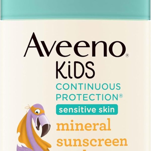 Aveeno Kids Continuous Protection Zinc Oxide Mineral Sunscreen Stick for Sensitive Skin, Face & Body Sunscreen Stick for Kids with Broad Spectrum SPF 50, Sweat- & Water-Resistant, 1.5 oz