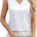 توب كات من الساتان للنساء من ماور كاجوال برقبة على شكل حرف V من الحرير