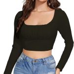 بلوزة قصيرة سادة للنساء بلون اسود من شاسمي