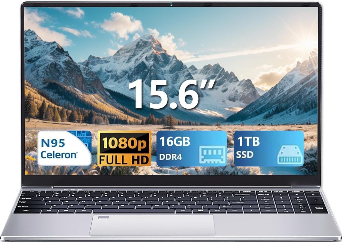 لابتوب العاب 15.6 انش، معالج N95 (حتى 3.4GHz) شاشة 1920×1080 FHD IPS، لابتوب 16GB DDR4 1TB SSD 180 درجة زاوية مفتوحة 180 درجة بصمة الاصبع كيبورد باضاءة خلفية واي فاي 5 لطلاب الاعمال