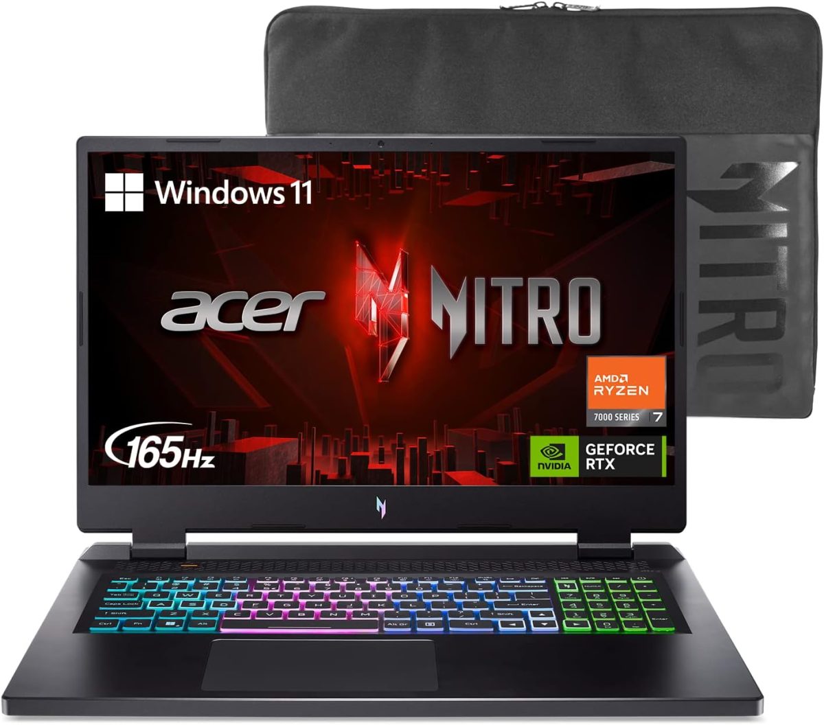 ايسر لابتوب العاب نيترو 17 بمعالج AMD رايزن 7 7735HS ثماني النواة وبطاقة رسومات انفيديا جيفورس RTX 4050 وشاشة IPS 17.3 انش FHD 165Hz و16GB DDR5 و1TB جيل 4 SSD وواي فاي 6E وكيبورد باضاءة خلفية RGB