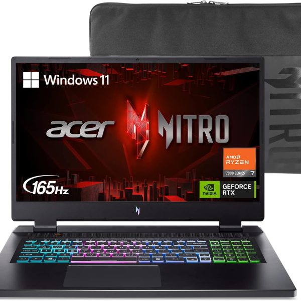 ايسر لابتوب العاب نيترو 17 بمعالج AMD رايزن 7 7735HS ثماني النواة وبطاقة رسومات انفيديا جيفورس RTX 4050 وشاشة IPS 17.3 انش FHD 165Hz و16GB DDR5 و1TB جيل 4 SSD وواي فاي 6E وكيبورد باضاءة خلفية RGB