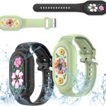 سوار سيليكون لساعة سامسونج جالاكسي سمارت تاج 2 (2023)، سوار معصم بغطاء كامل مقاوم للماء، سوار سمارت تاج 2 مخفي قابل للتعديل للاطفال وكبار السن (زهور، اسود واخضر)