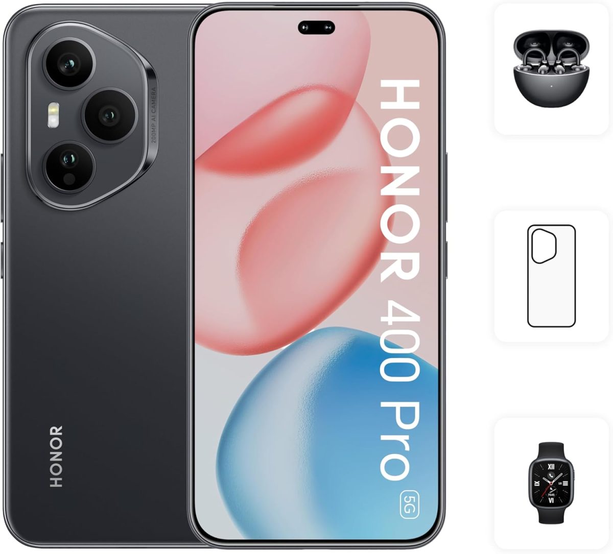 اونر 400 برو الجيل الخامس 5G 12GB RAM 512GB اسود ميدنايت ثنائي شرائح الاتصال مع سماعات اذن اونر تشويس مجانية وحافظة متنوعة - اصدار الشرق الاوسط