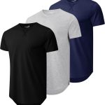 قمصان قطنية سادة باكمام قصيرة ورقبة دائرية ضيقة للرجال من 3 قطع، قمصان هيبستر هيب هوب طويلة بقصة متدلية وحاشية منحنية