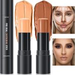 قلم كريم اساس كونتور مزدوج الاطراف من بارلبيرد، قلم لتفتيح الوجه وظلاله، مكياج كونسيلر وهايلايتر وكونتور للوجه والجسم (لون طبيعي + بني متوسط) #3