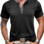 قمصان هينلي بقصة ضيقة وقبة دائرية ضيقة للرجال من ستكسيفيث، تي شيرت كاجوال سادة لصالة الالعاب الرياضية والتمارين الرياضية مع زر